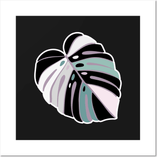 Monstera Leaf - Purple Green Black White Posters and Art